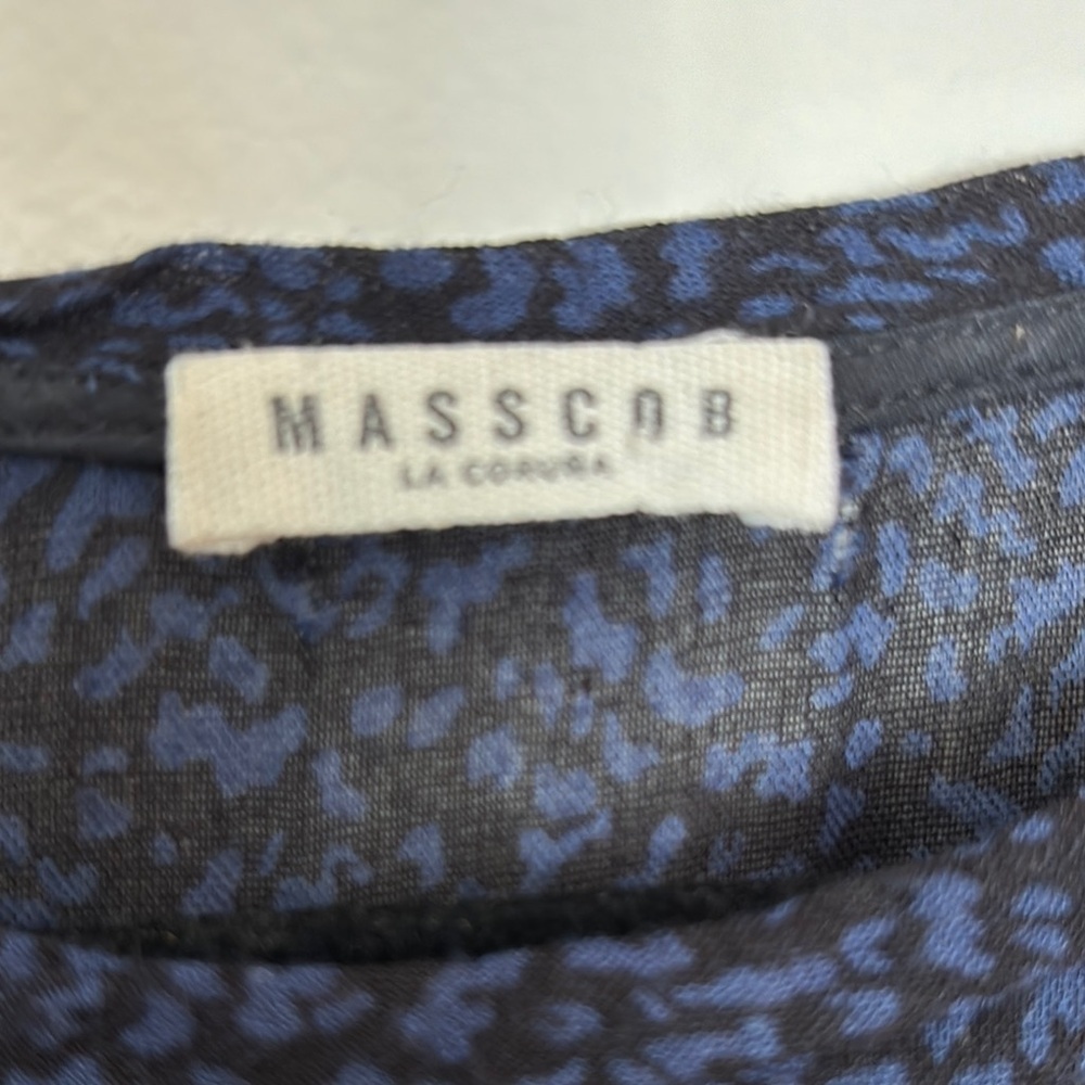 Masscob Blue Printed Peplum Blouse Relaxed Fit Size L Viscose Wool Made In Spain - Picture 8 of 10